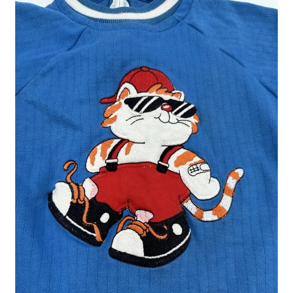 Vintage 90s Carters Toddler Boys Romper Blue Rap Kat One Piece Size 24 Months